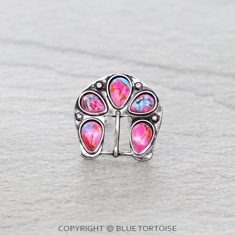 Western Belt Buckle Stone Cuff Ring