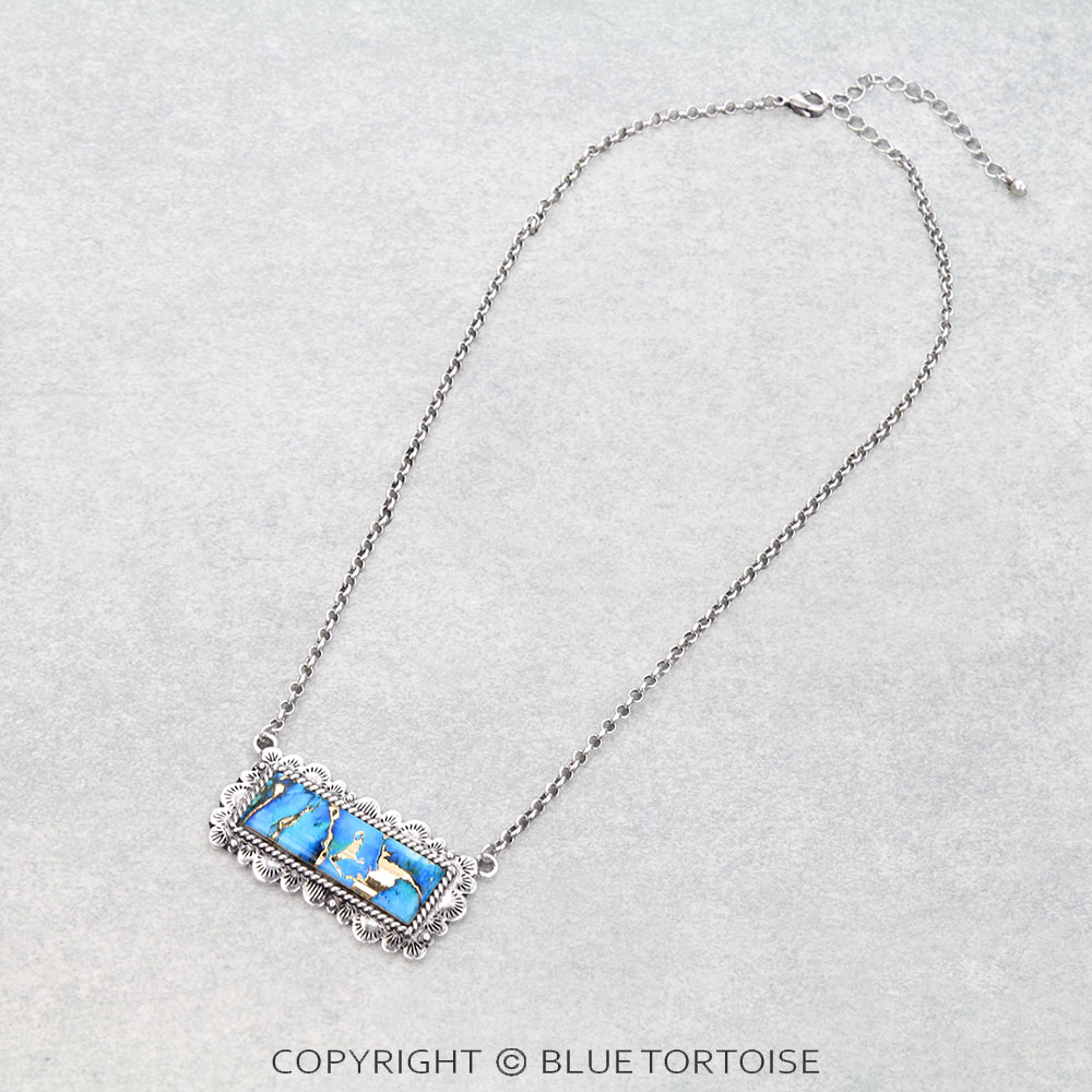 Western Bar Print w/ Stone Necklace