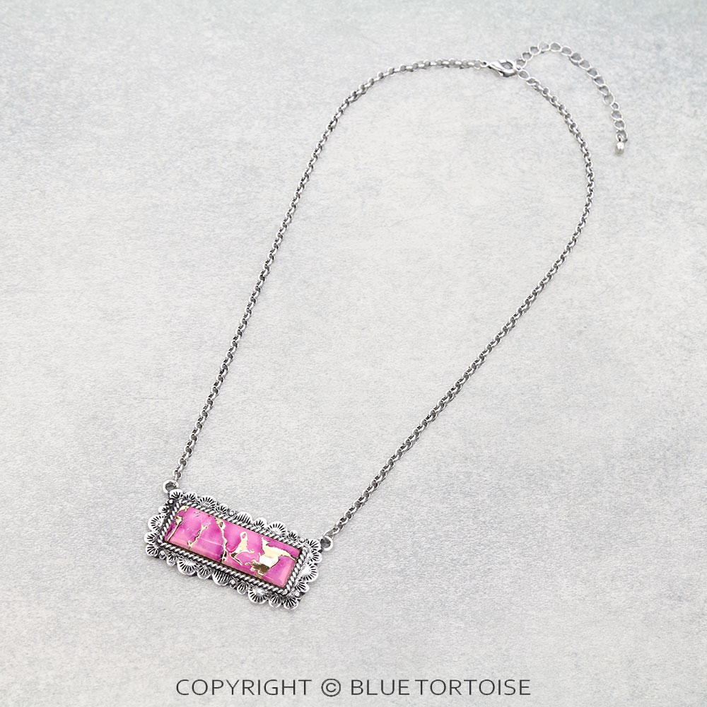Western Bar Print w/ Stone Necklace
