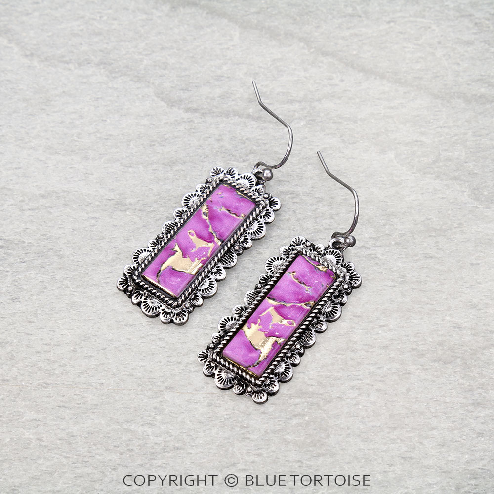 Western Bar Print w/ Stone Dangle Earrings