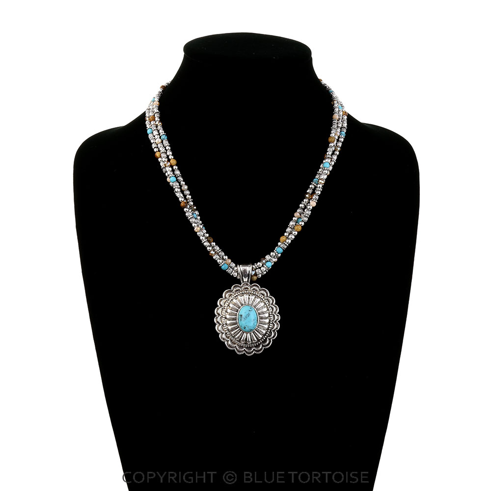 Western Concho Pendant Mixed Bead Necklace - Image 2