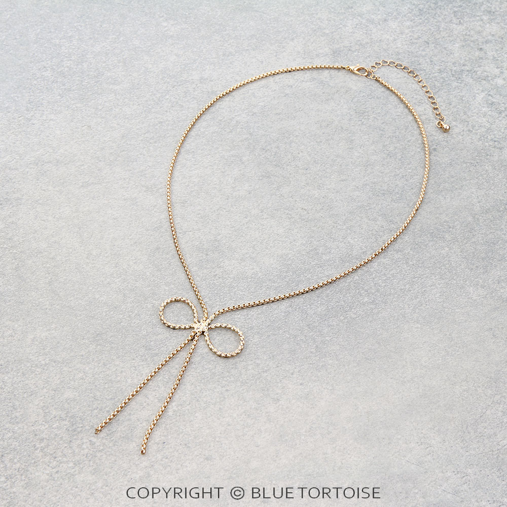 Bow metal Link Lariat Style Necklace