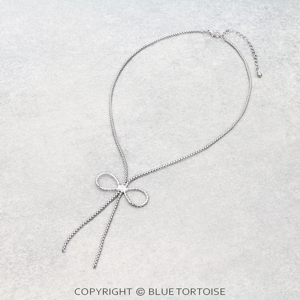 Bow metal Link Lariat Style Necklace