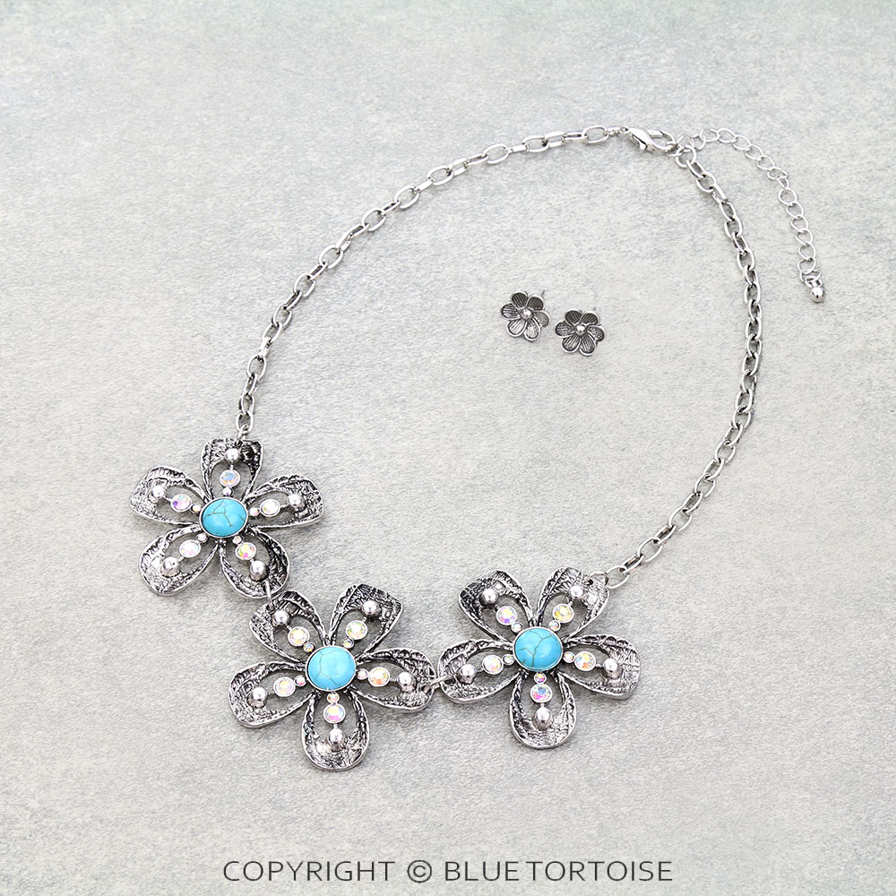 Western Flower Stone Necklace Set