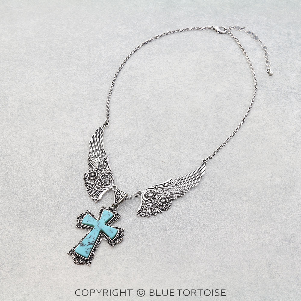 Western Angel Wing Cross Necklace
