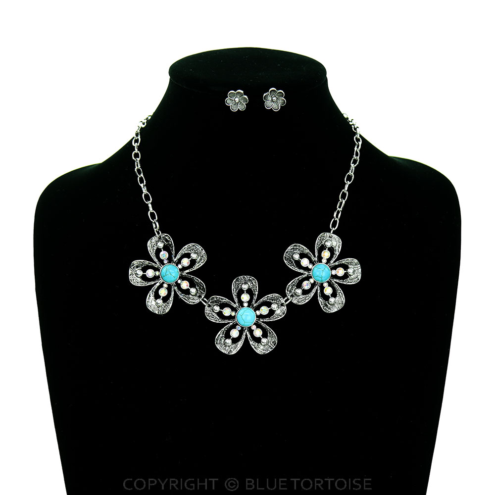 Western Flower Stone Necklace Set - Image 2
