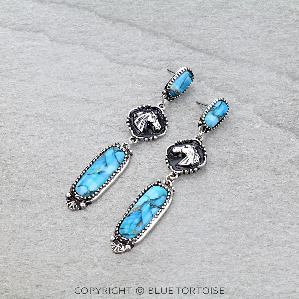 Western Horse Stone Stud Earrings