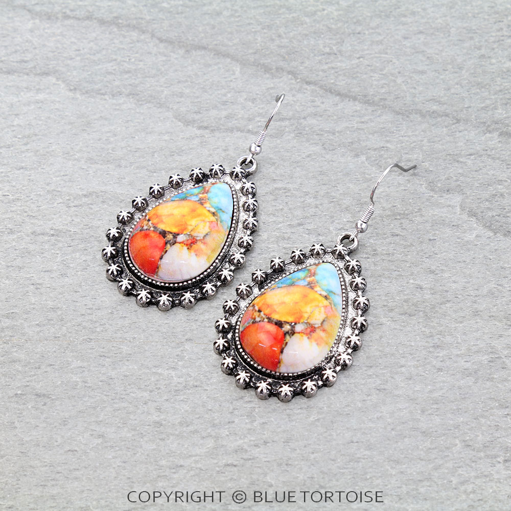 Western Teardrop Stone Dangle Earrings