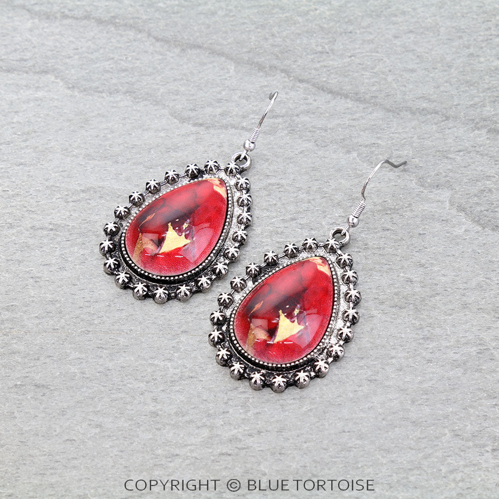 Western Teardrop Stone Dangle Earrings