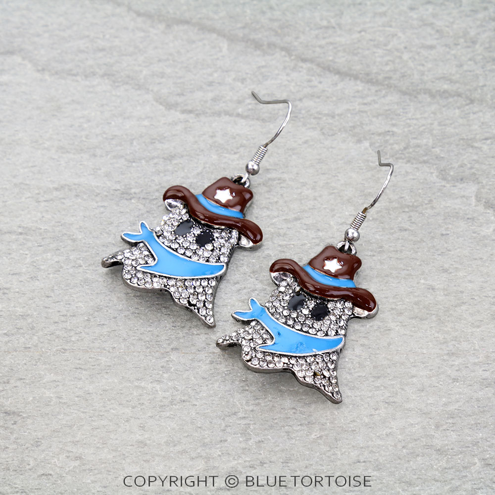 Ghost Cowboy Rhinestone Dangle Earrings