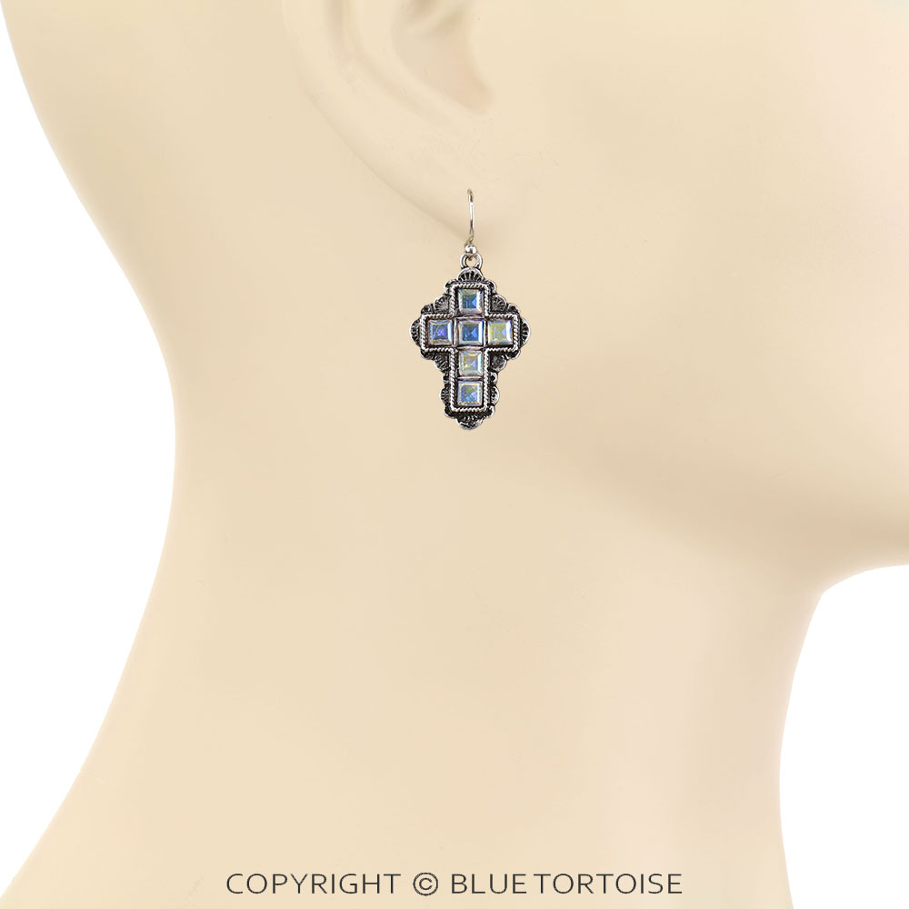 Western Cross Stone Dangle Earrings - Image 2