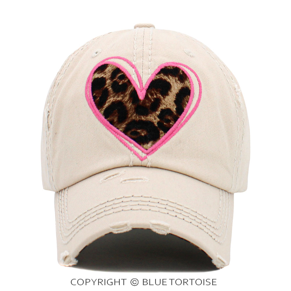 Leopard Heart Patch Washed Vintage Ball Cap
