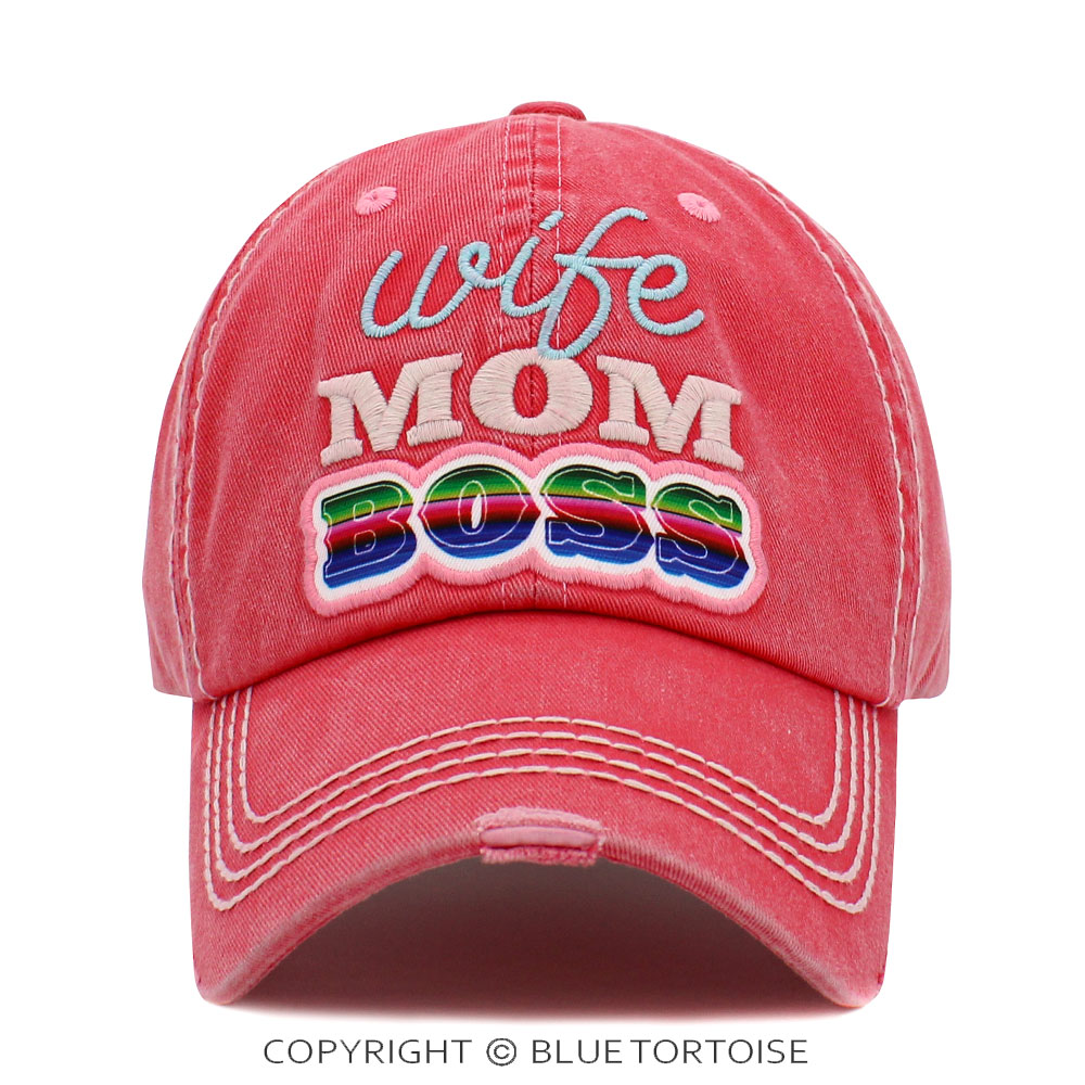 "Wife Mom Boss" Washed Vintage Ball Cap