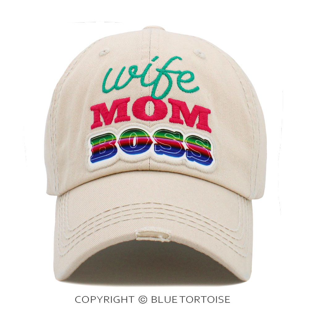 "Wife Mom Boss" Washed Vintage Ball Cap