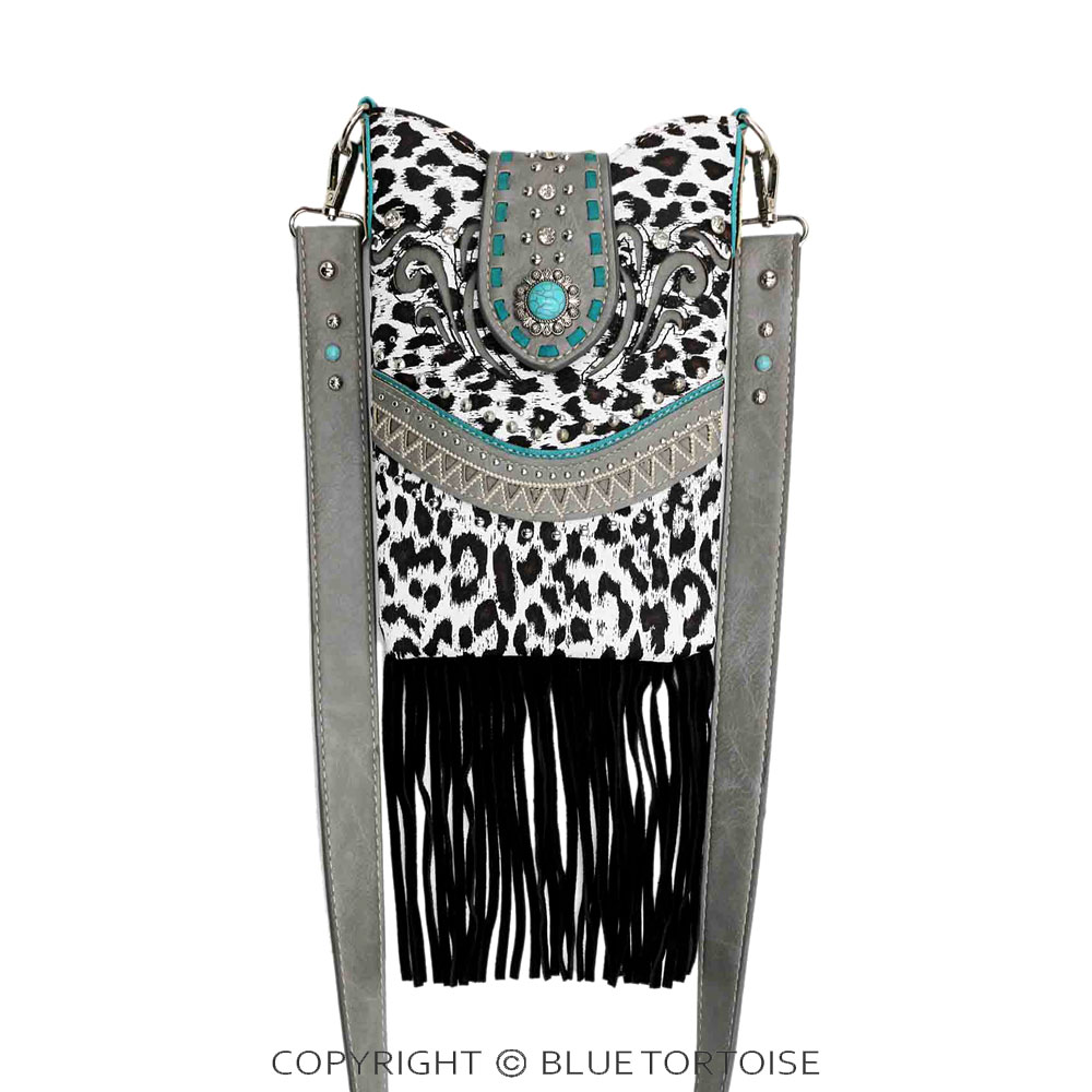 Western Faux Leather Turquoise Accent with Tassel Crossbody Bag