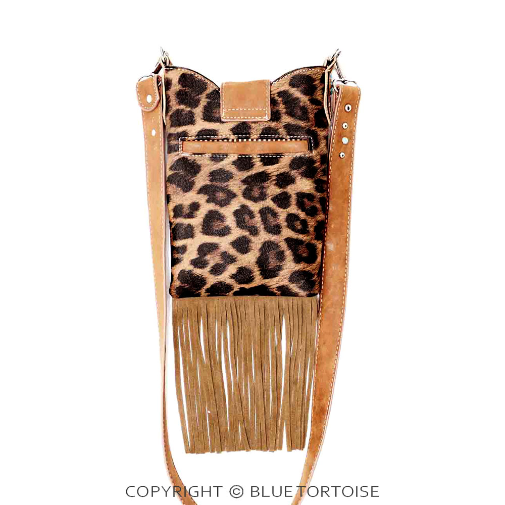 Western Faux Leather Turquoise Accent with Tassel Crossbody Bag - Image 2