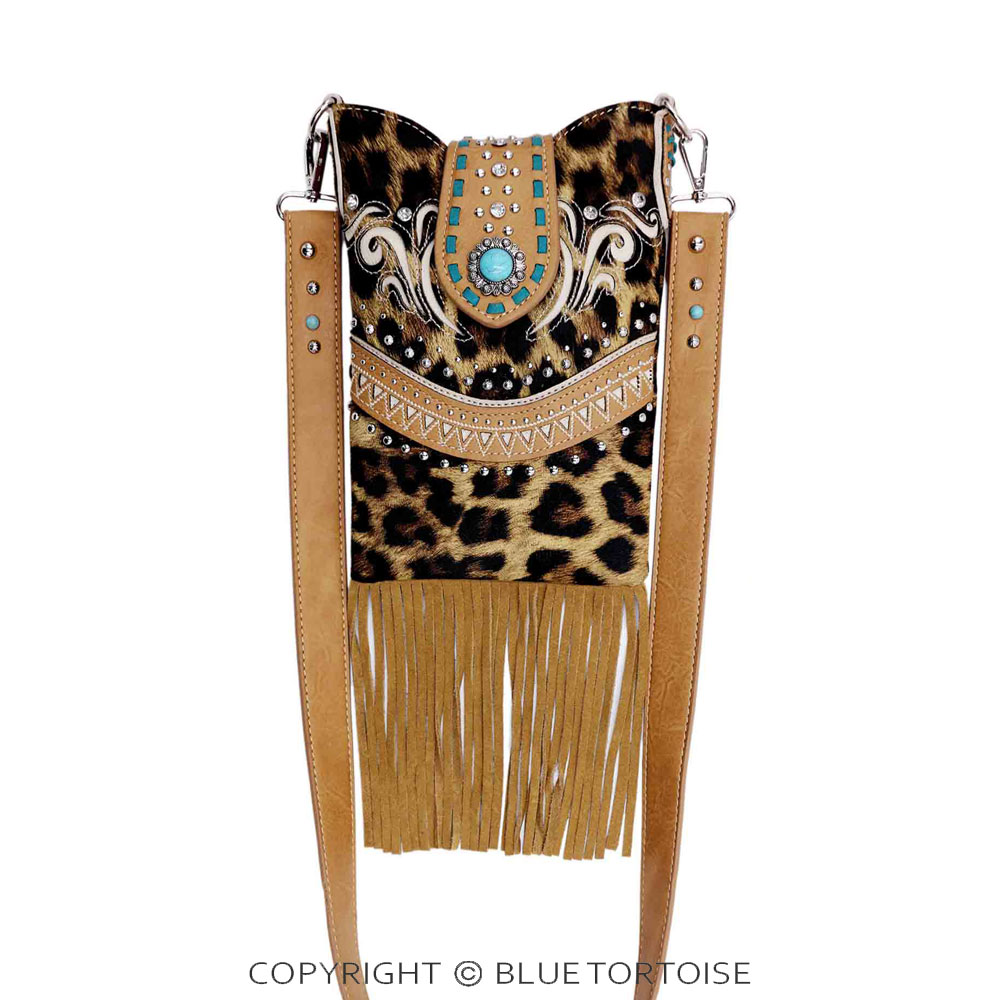 Western Faux Leather Turquoise Accent with Tassel Crossbody Bag