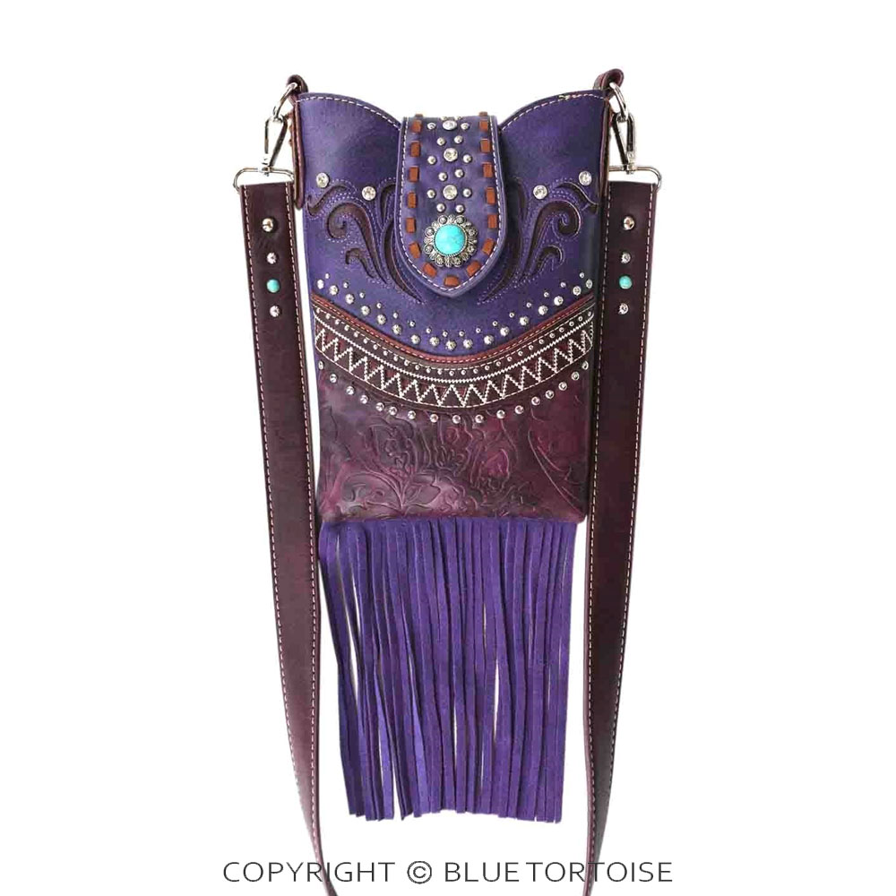 Western Faux Leather Turquoise Accent with Tassel Crossbody Bag