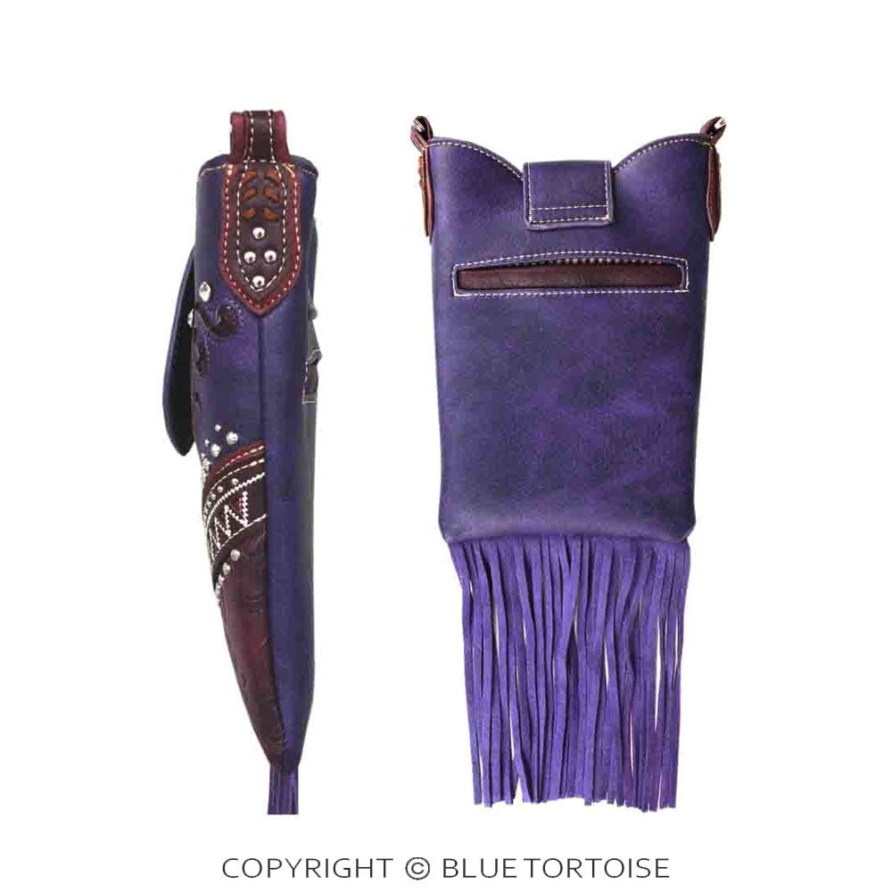 Western Faux Leather Turquoise Accent with Tassel Crossbody Bag - Image 2