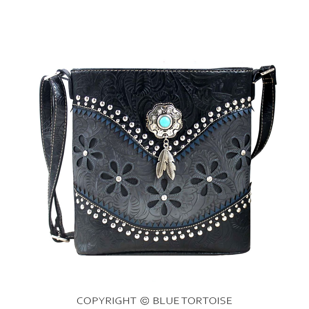 Western Faux Leather with Turquoise Accent Crossbody Bag