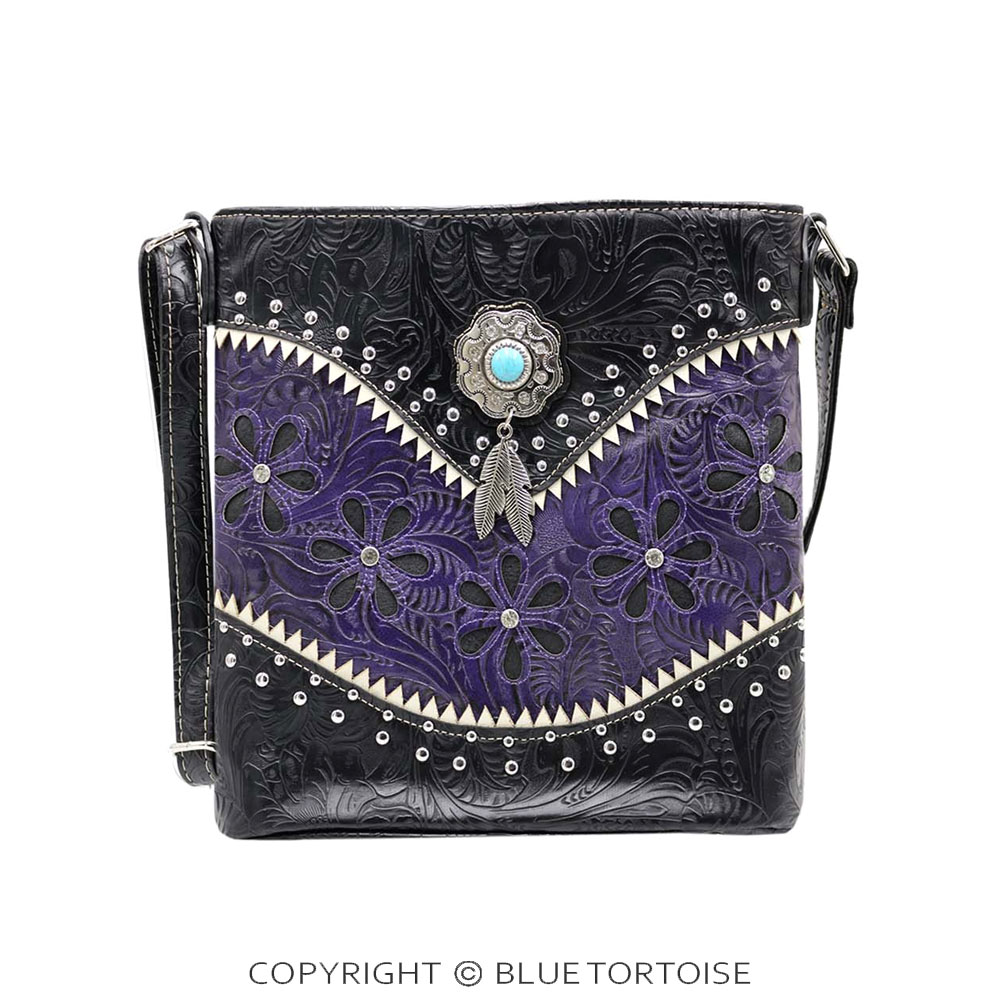 Western Faux Leather with Turquoise Accent Crossbody Bag