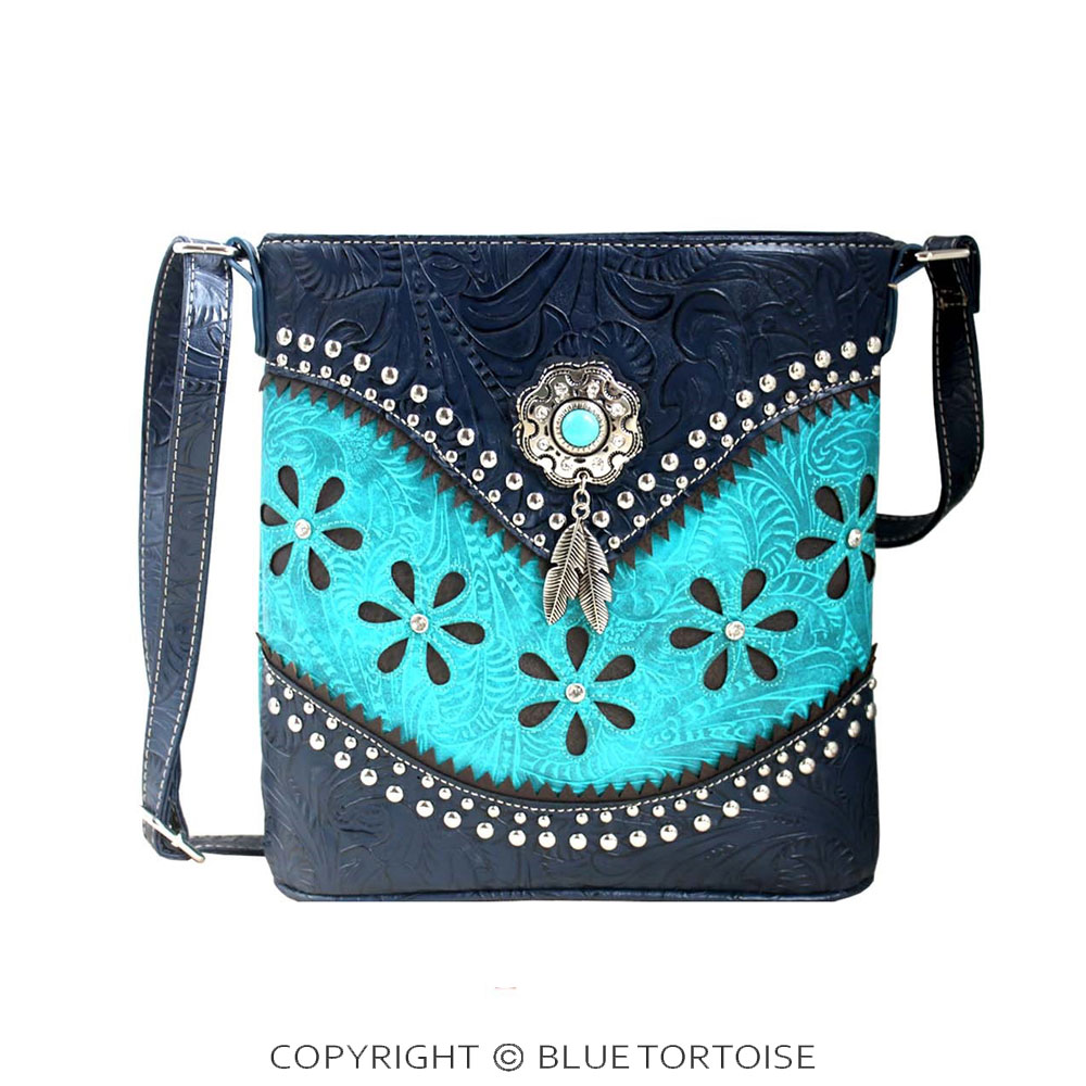 Western Faux Leather with Turquoise Accent Crossbody Bag