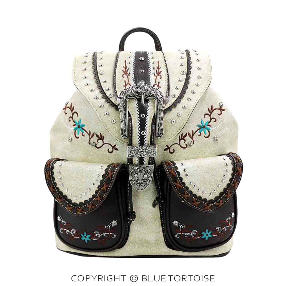 Western Buckle Faux Leather Backpack