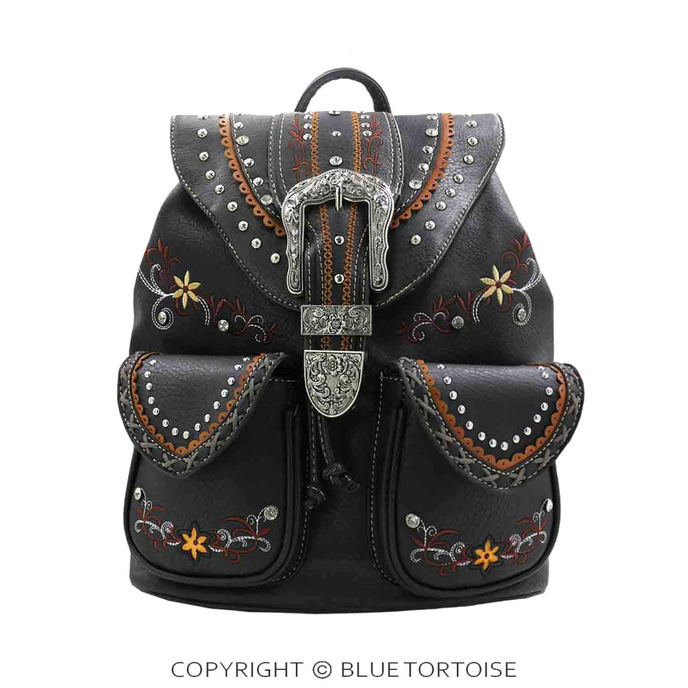 Western Buckle Faux Leather Backpack