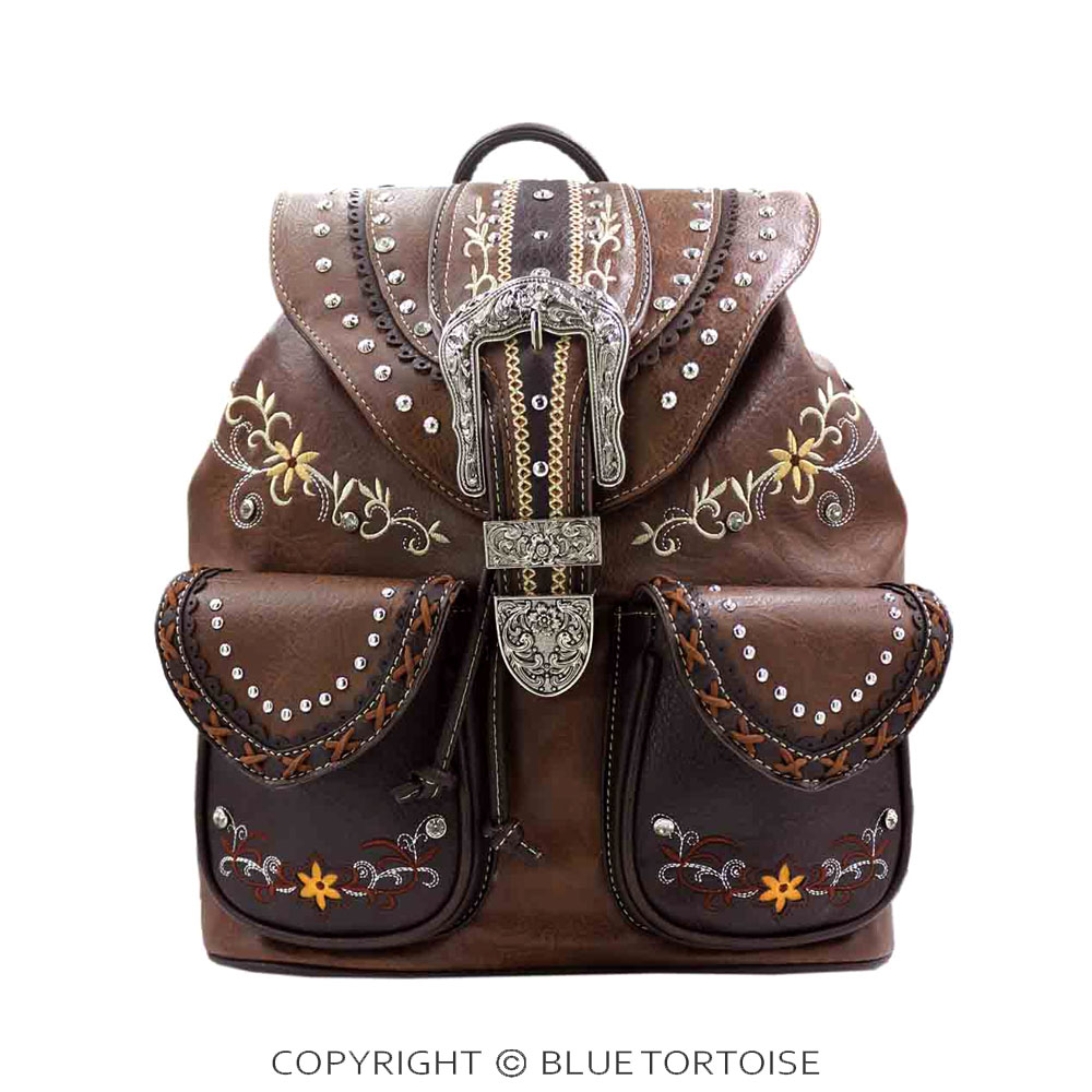 Western Buckle Faux Leather Backpack