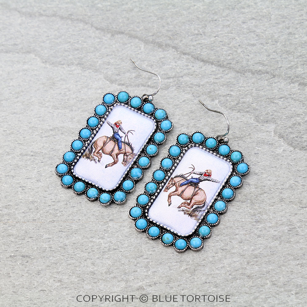 Western Rodeo Print Stone Dangle Earrings