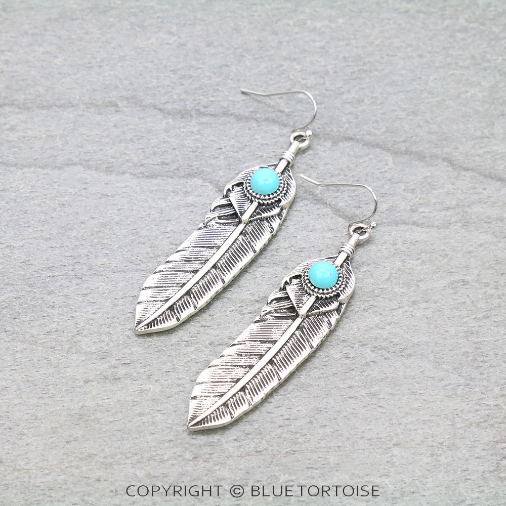 2.5" Long, Feather Natural Stone Earrings