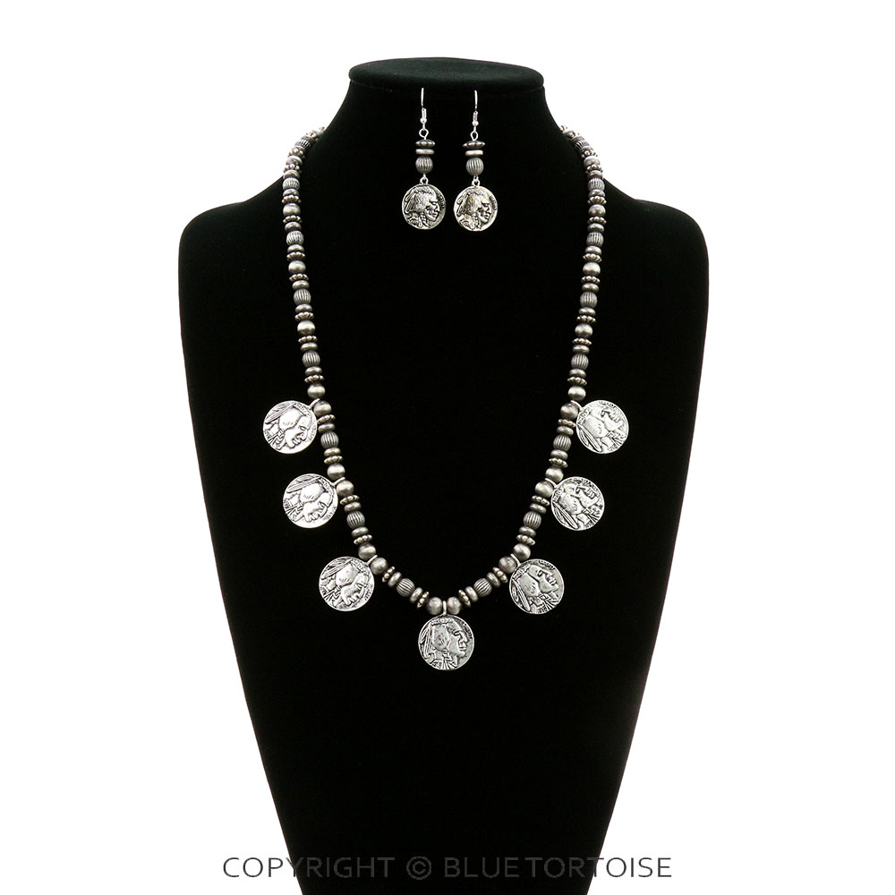 Western Indian Head Coin Look Necklace Set - Image 2