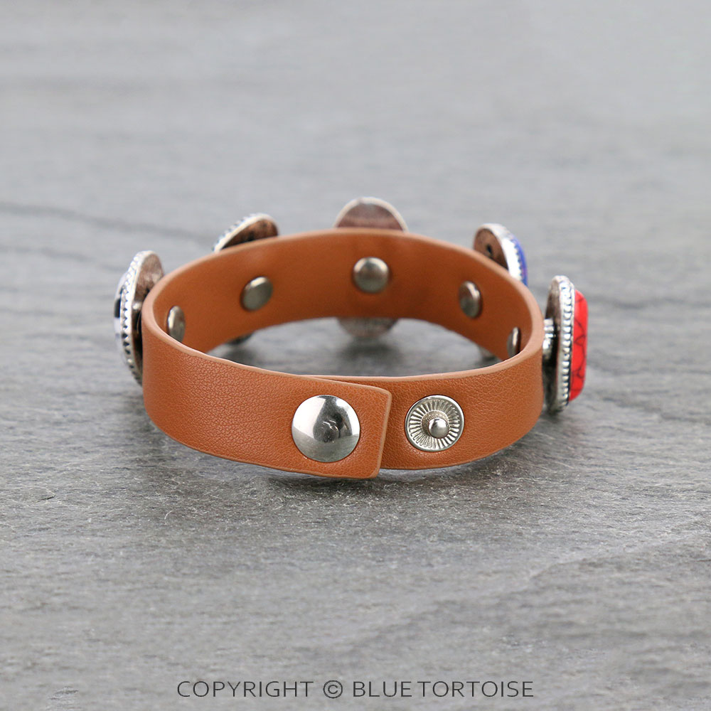 Western Handmade Stone with Leather Snap On Bracelet - Image 3