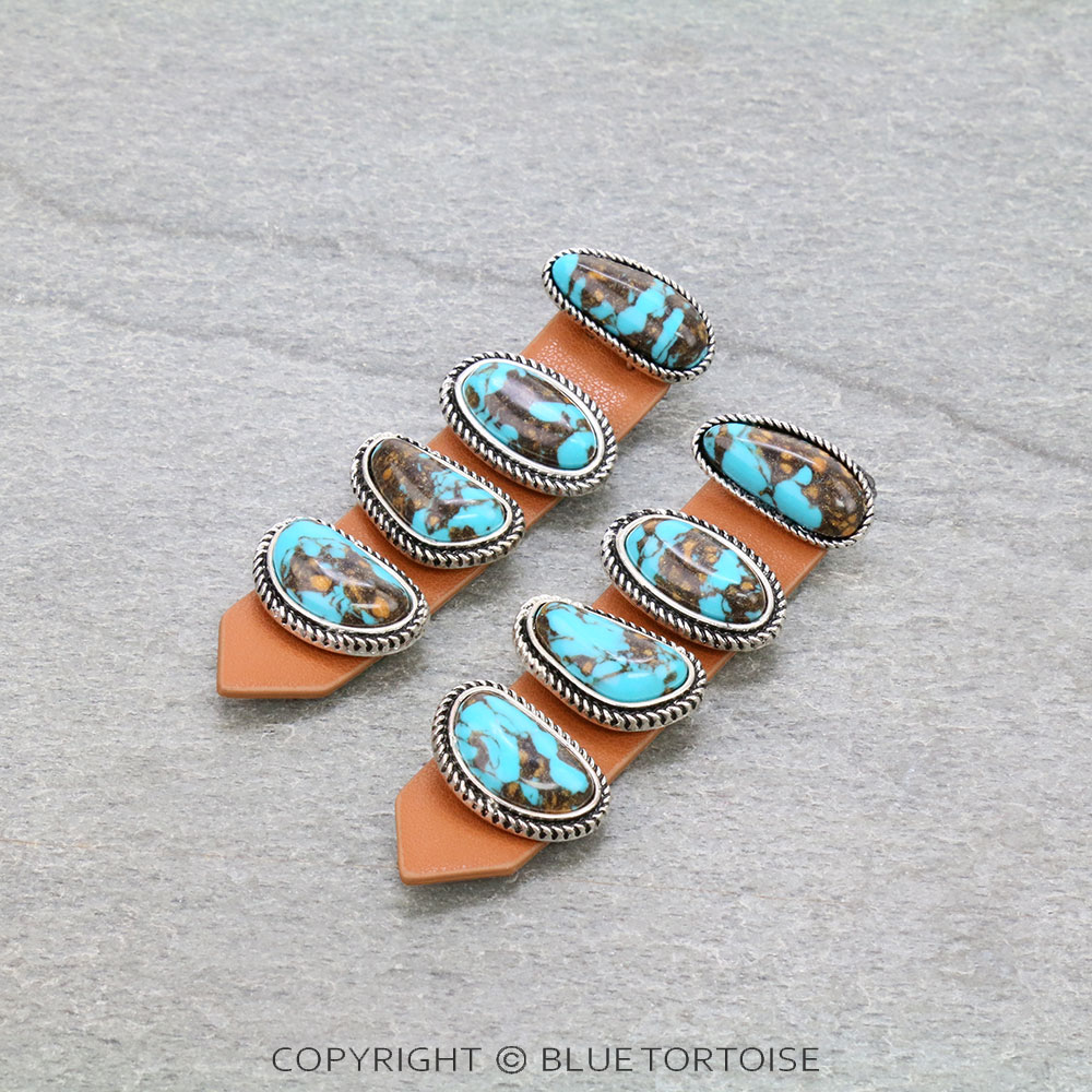 Western Handmade Stone with Leather Stud Earrings