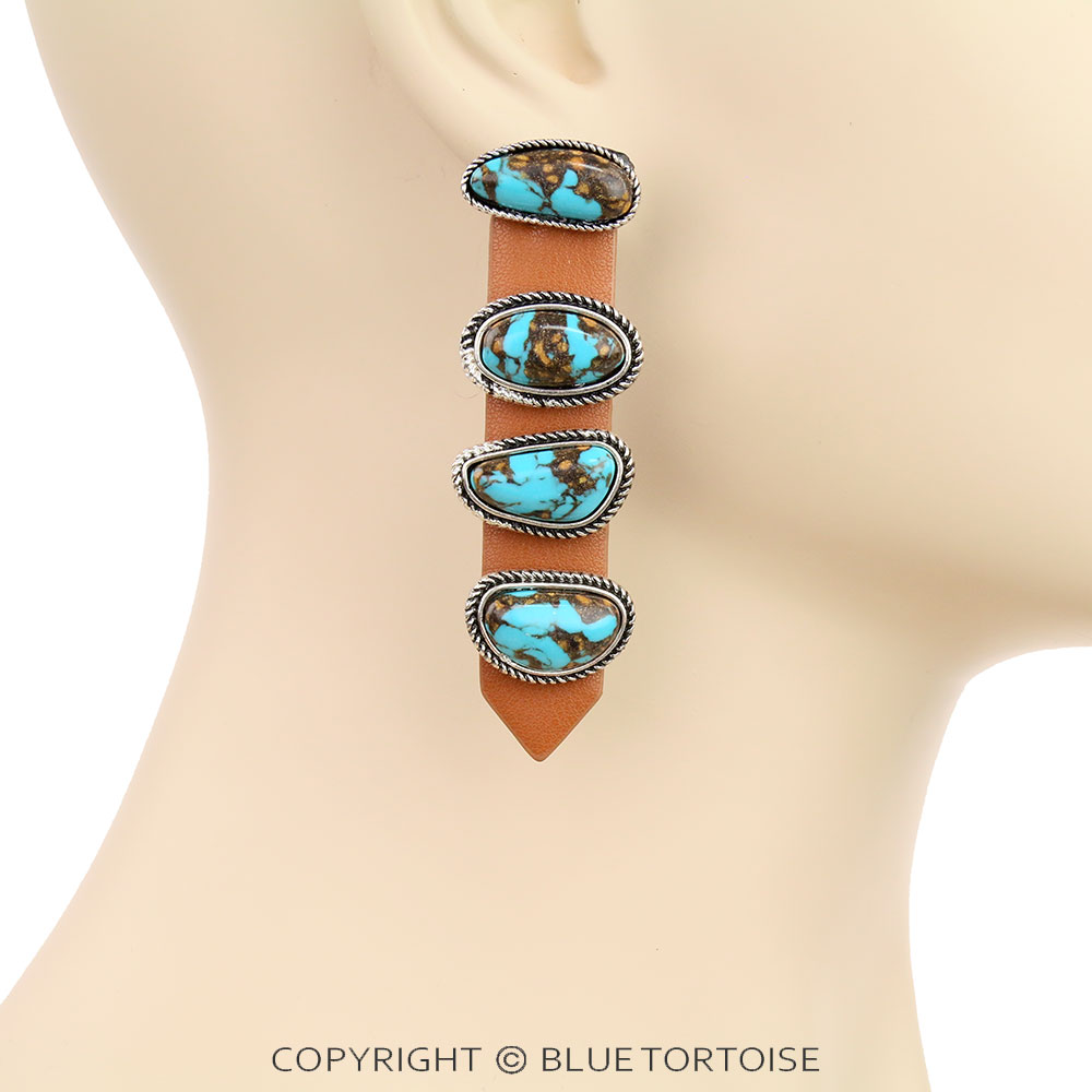 Western Handmade Stone with Leather Stud Earrings - Image 2
