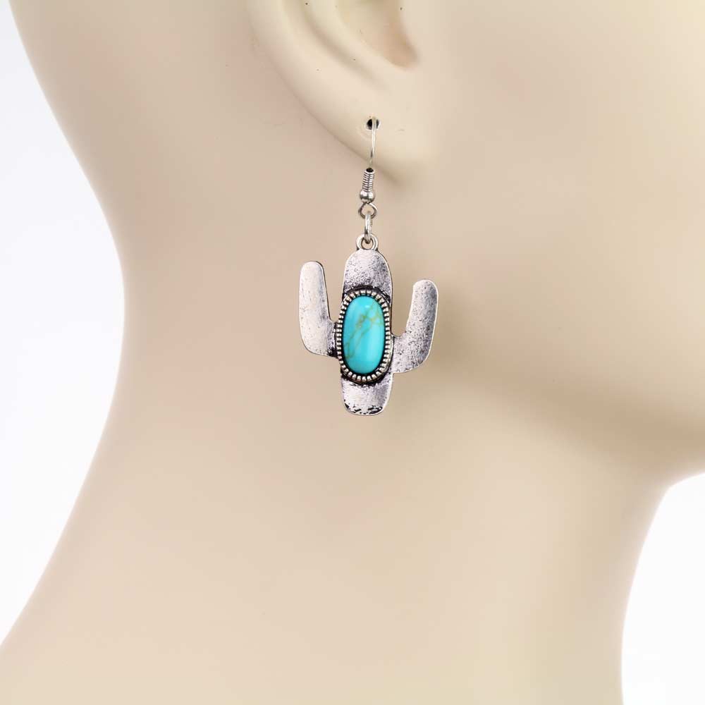 Western Cactus Stone Dangle Earrings - Image 2