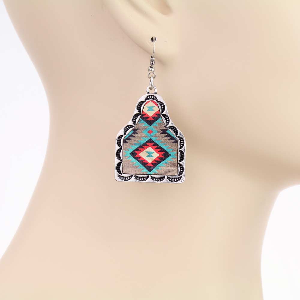 Western Navajo Style Cattle Tag Dangle Earrings - Image 2