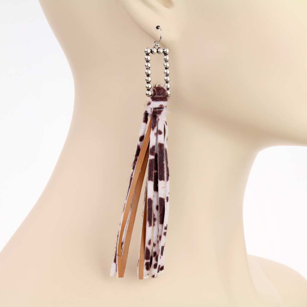 Leather Tassel Dangle Earrings - Image 2