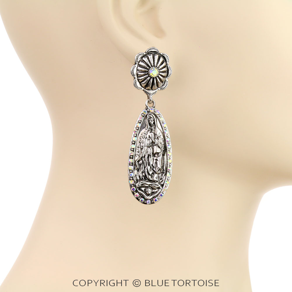 3" Lady Guadalupe Concho Stud Earrings - Image 2