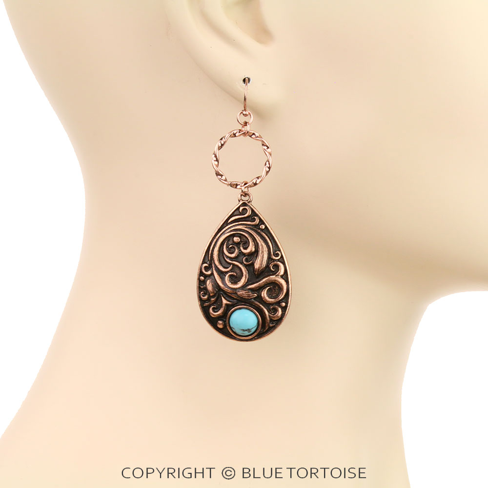 2.5" Floral Casting Teardrop Dangle Earrings - Image 2
