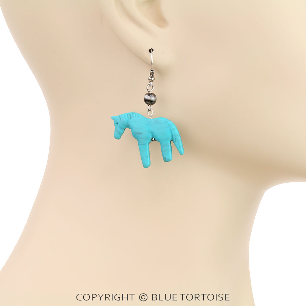1.5" Western Horse Stone Dangle Earrings - Image 2