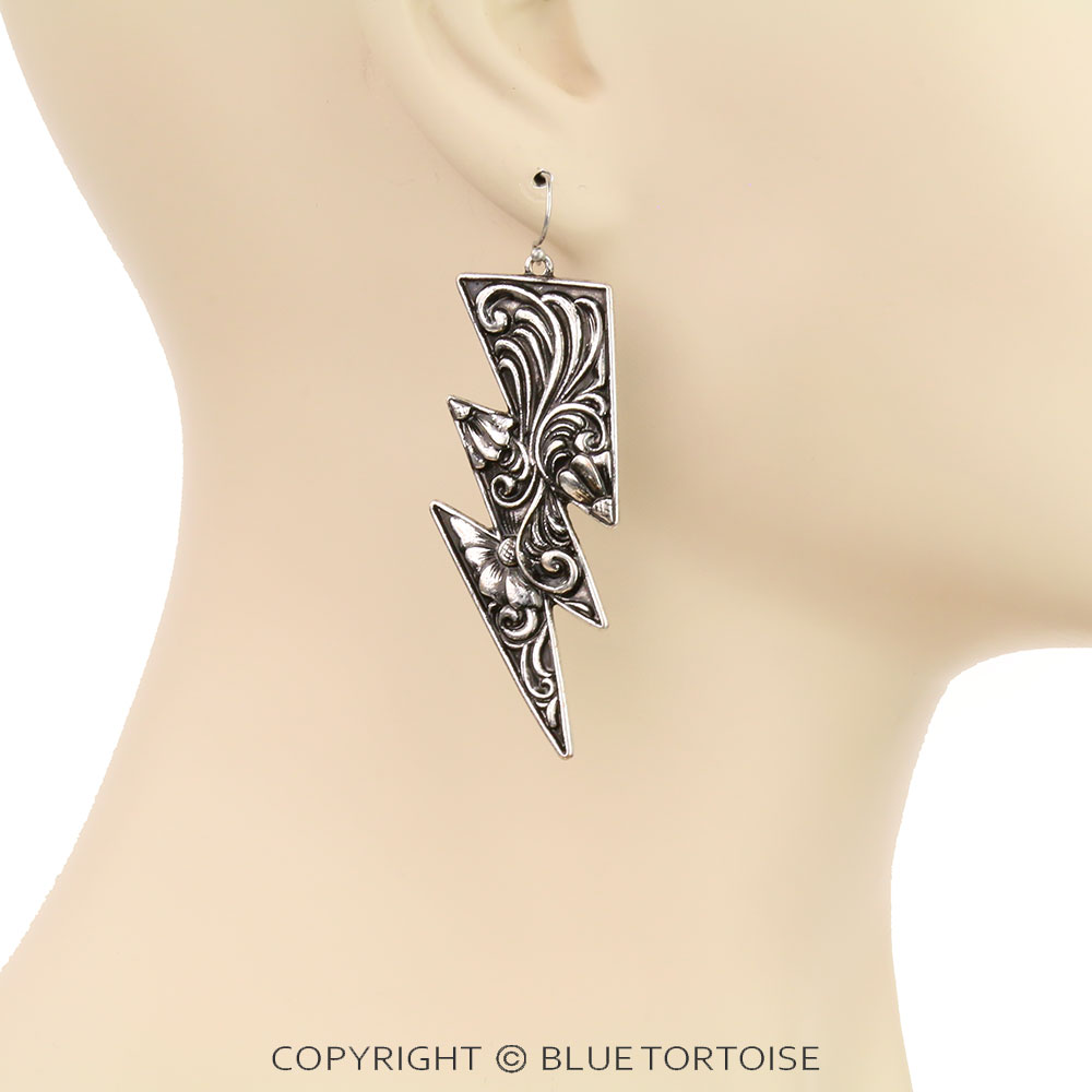2.5" Floral Casting Lightning Dangle Earrings - Image 2