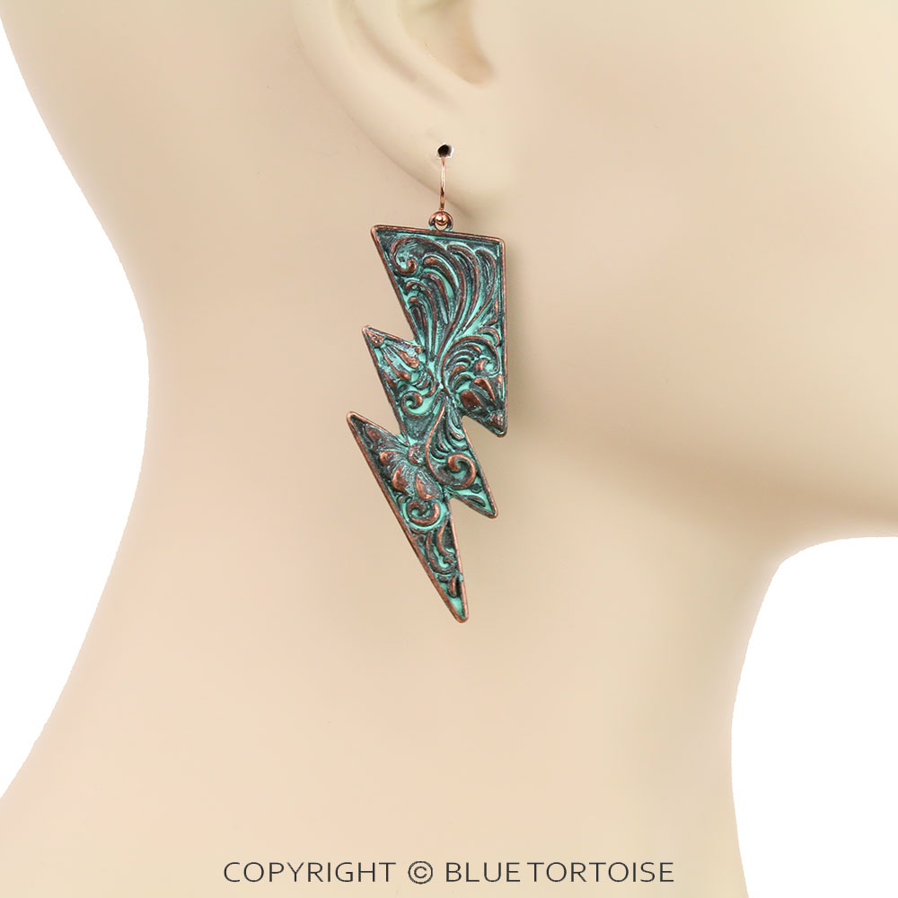 2.5" Floral Casting Lightning Dangle Earrings - Image 2