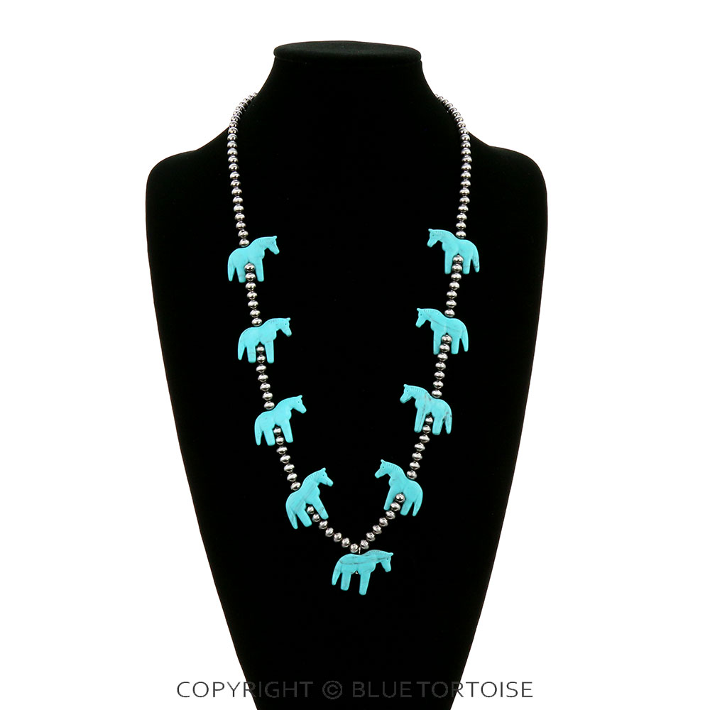 6mm Navajo Style Pearl with Horse Stone Necklace - Image 2