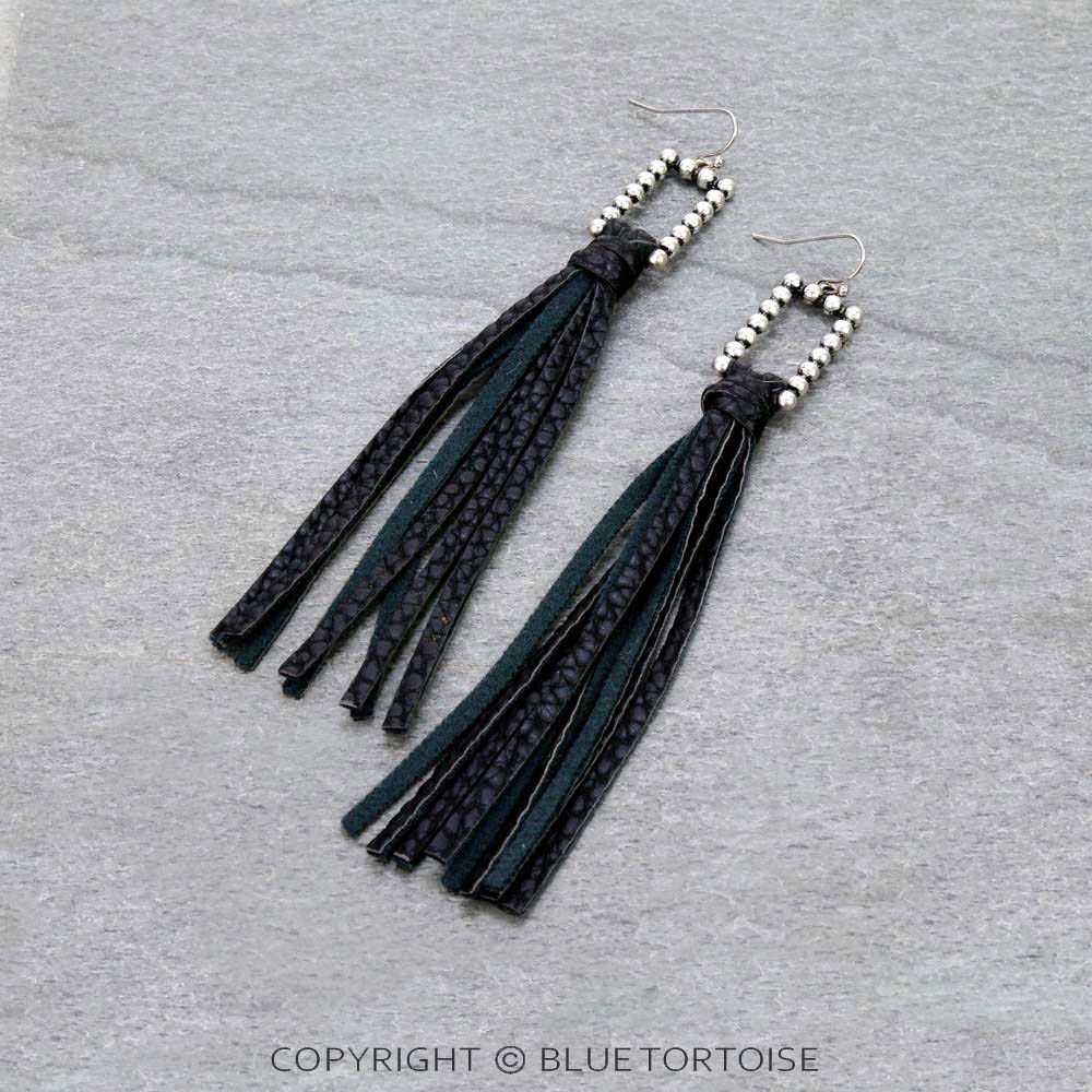 Leather Tassel Dangle Earrings