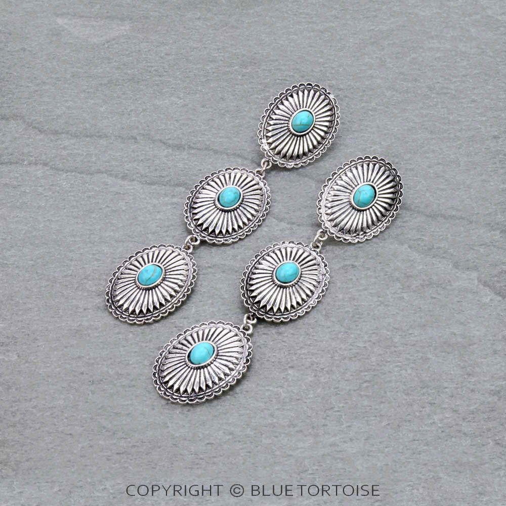 Western Concho Drop Stud Earrings