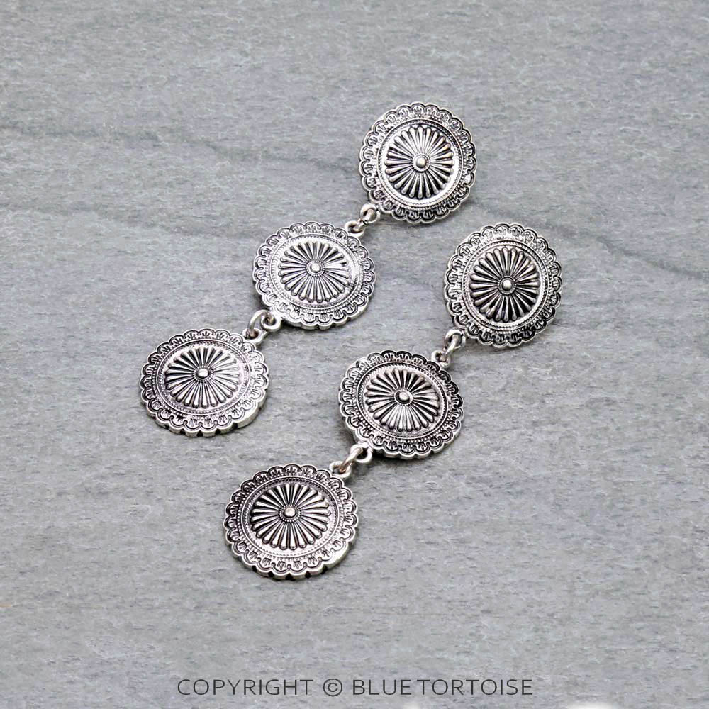 Western Concho Drop Stud Earrings