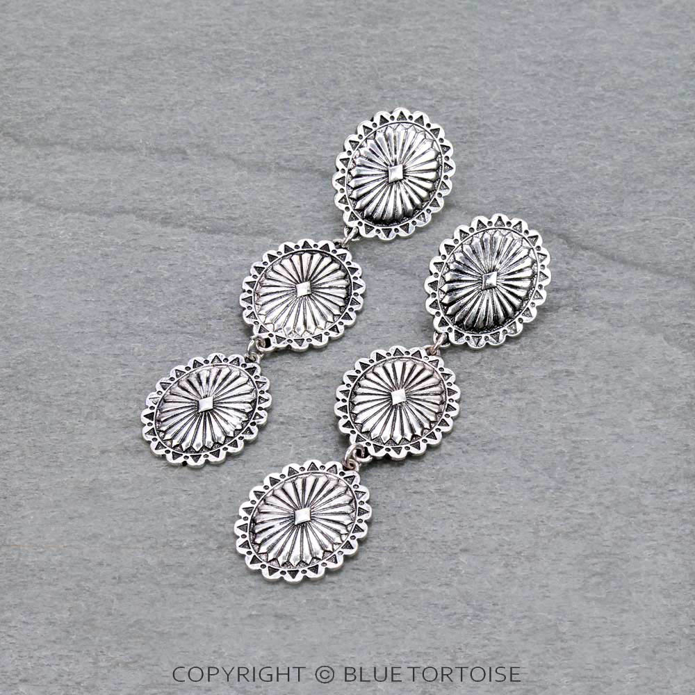 Western Concho Drop Stud Earrings