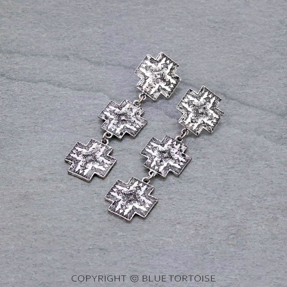 Western Cross Drop Stud Earrings
