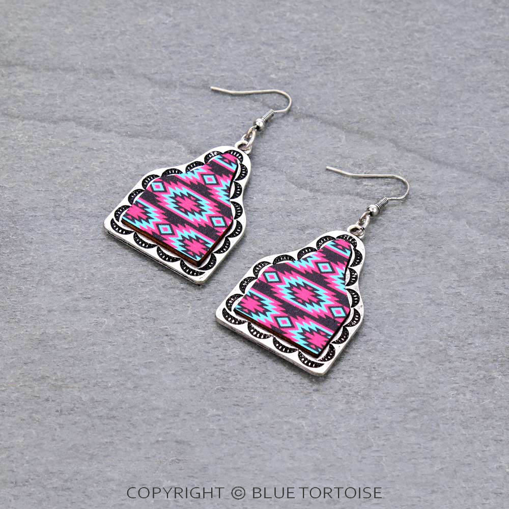 Western Navajo Style Cattle Tag Dangle Earrings